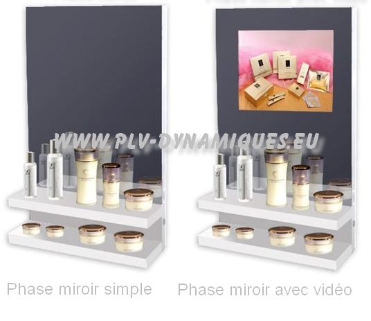 affichage dynamique - Présentoir de parfumerie avec mirroir et écran vidéo intégiré